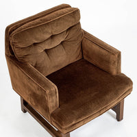Pair of Mid-Century Brown Velvet Lounge Chairs Attributed to Edward Wormley, 1960s