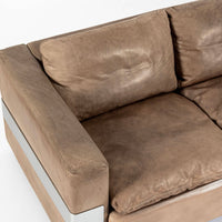 Mid Century German Distressed Brown Leather Sofa in the Style of Robert Haussmann