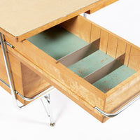 Kem Weber Trimline Desk for Heywood Wakefield, Mid Century Modern Birch and Chrome Office Desk, 1950s