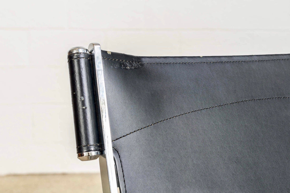 Vintage Postmodern Black Leather and Chrome Lounge Chairs by Antonio Citterio