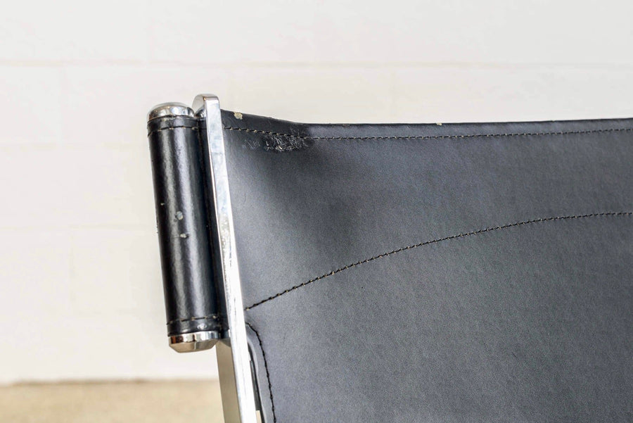 Vintage Postmodern Black Leather and Chrome Lounge Chairs by Antonio Citterio