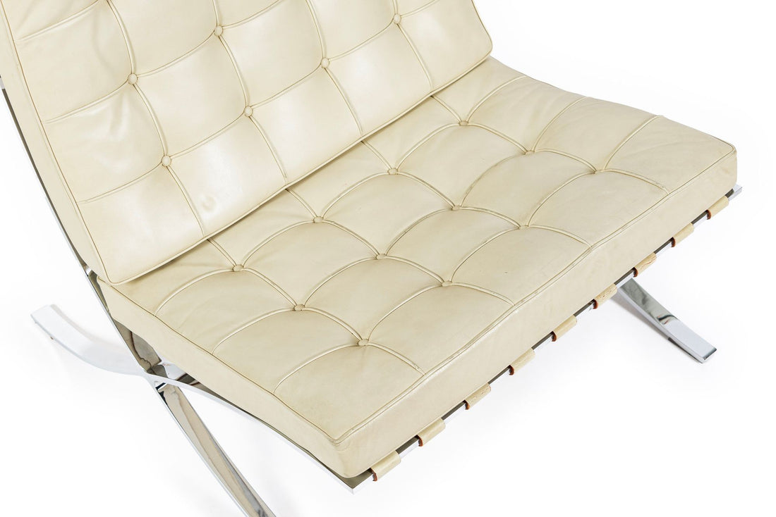 Mid Century Cream Barcelona Chairs by Mies van der Rohe for Knoll, 1980s