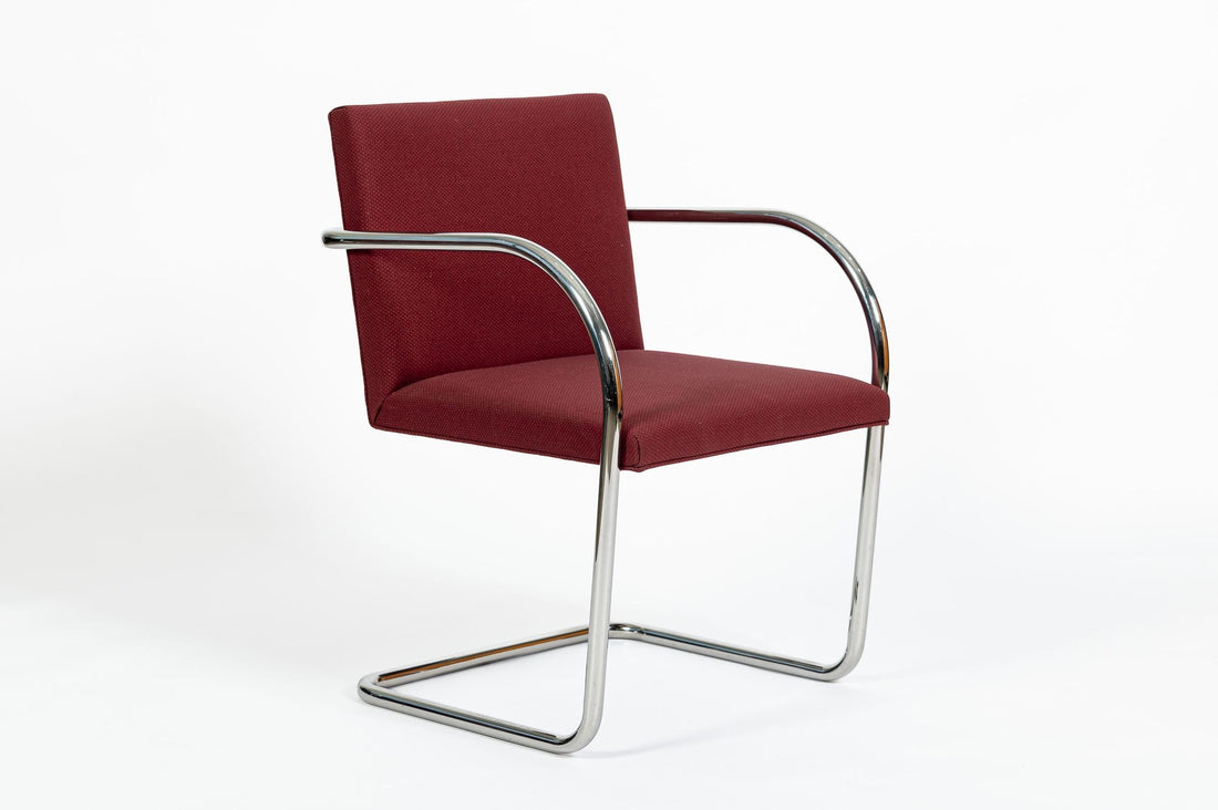 Pair Mid-Century Red Brno Armchairs by Mies van der Rohe for Knoll, 1983