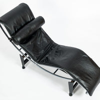 Cassina LC4 Black Leather Chaise Lounge Chair by Le Corbusier 1981