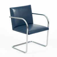 Mid Century Modern Blue Leather Brno Arm Chairs by Mies van der Rohe for Knoll, Set of 4