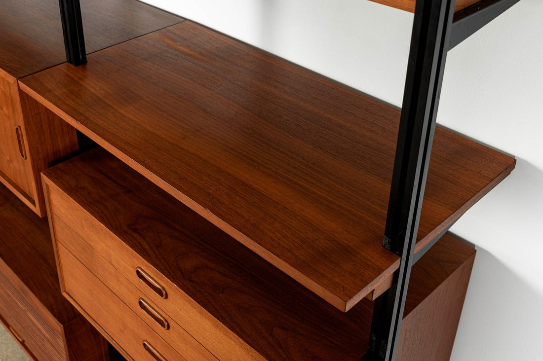 Early Production George Nelson OMNI Three-Bay Modular Walnut Wall Unit by Structural Products, Circa 1961