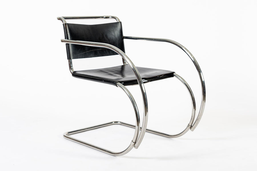 Bauhaus MR 20 Black Leather Arm Chairs by Mies van der Rohe for Knoll, 1979