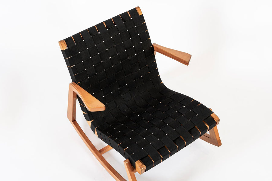 Rare Early Mid Century Wooden Rocking Chair by Ralph Rapson, 1940s
