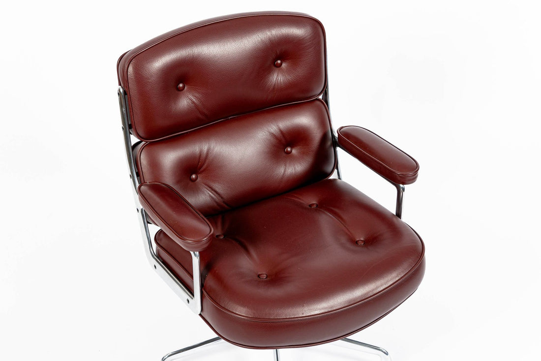 Pair Eames Herman Miller Time Life Lobby Red Leather Office Chairs