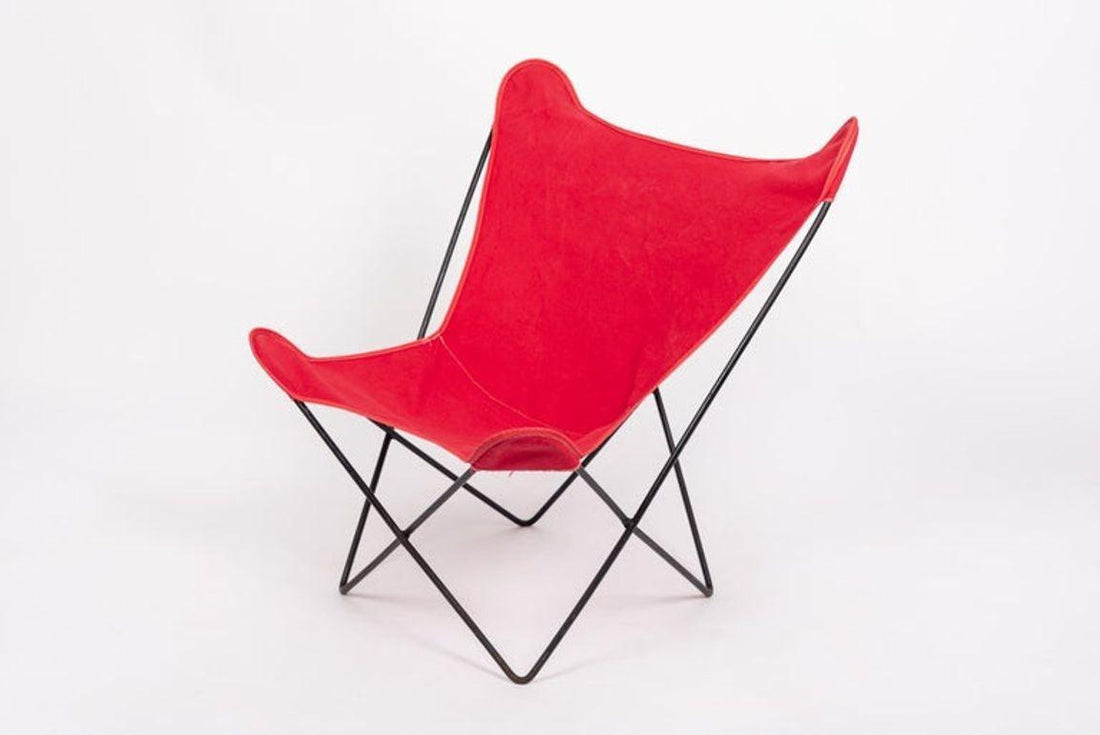 Vintage Mid Century Red Butterfly Canvas and Metal Chair by Knoll, 1970s