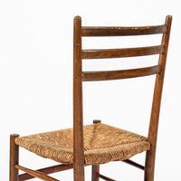 Vintage Rustic Modern Wood and Rush Wicker Dining Chairs, Set of 4