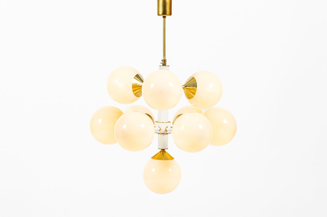 Pair of Mid-Century Modern Sputnik Chandeliers by Szarvasi, Hungary 1970s, 3x Avail