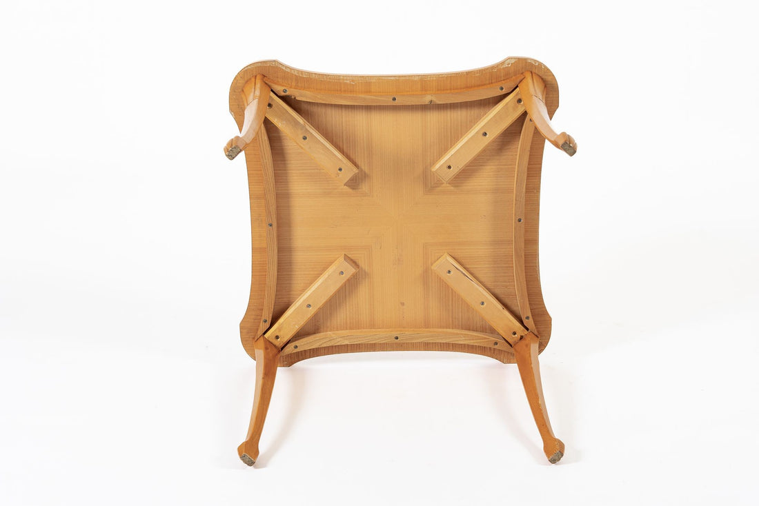 Vintage Art Deco Swedish Square Beech Scalloped Table 1940s
