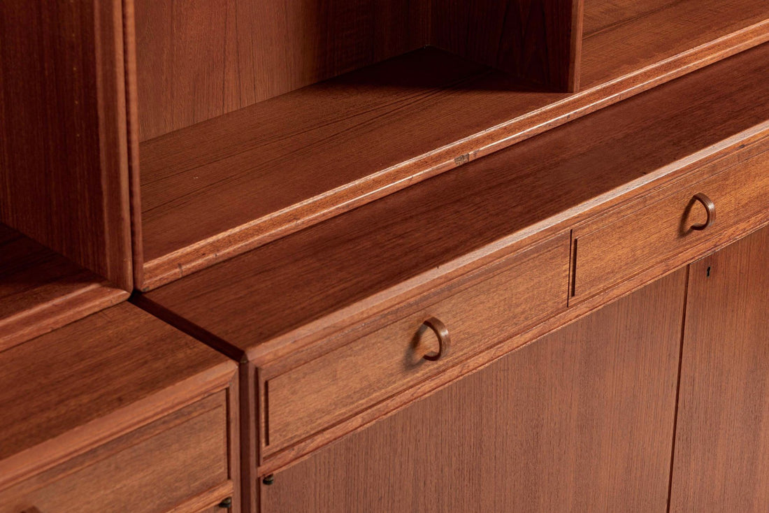 Large Mid Century Swedish Teak Wood Bookshelf Wall Unit by Bodafors