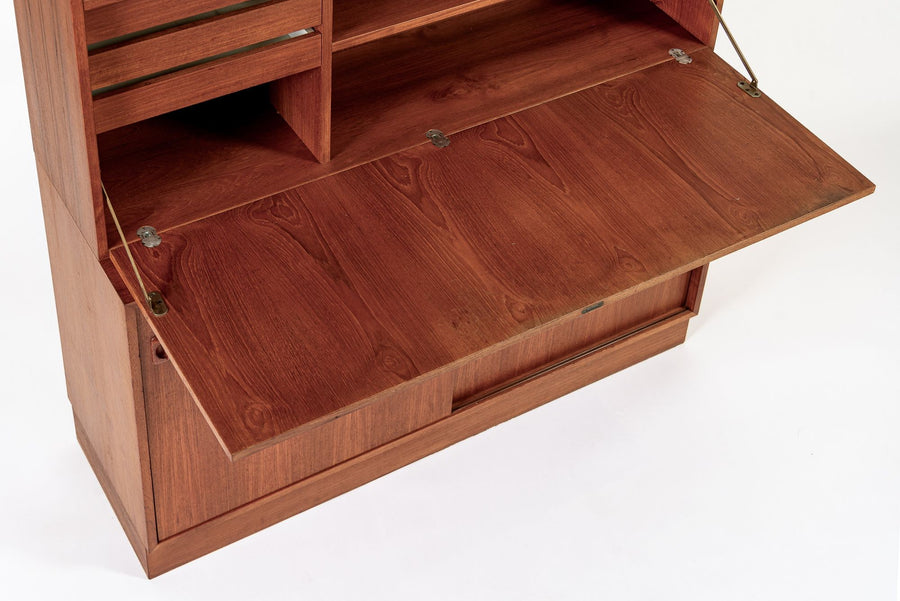 Mid Century Danish Teak Wood Drop-Down Secretary Desk Wall Unit
