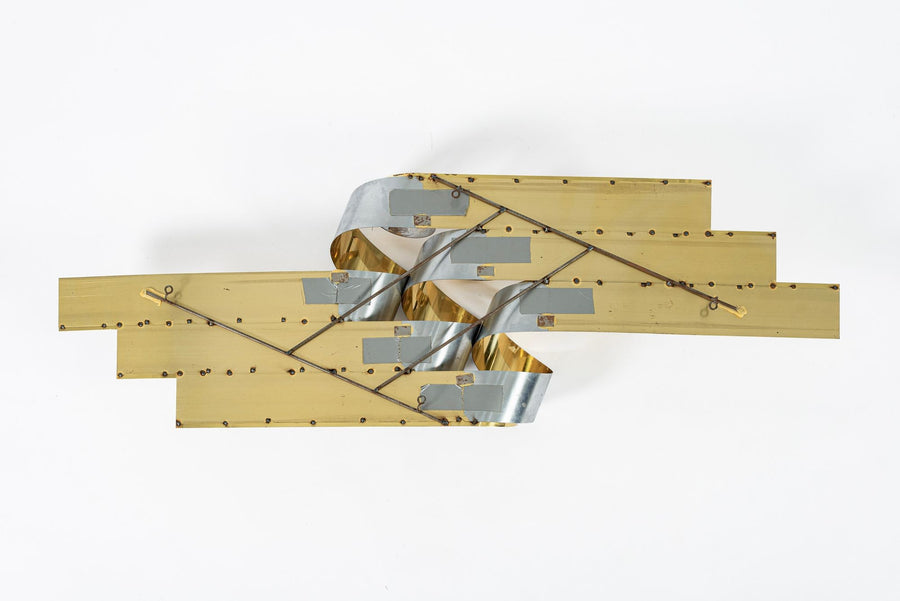 Large Vintage Mid Century Metal Ribbon Wall Art Sculpture by Curtis Jere 1980s