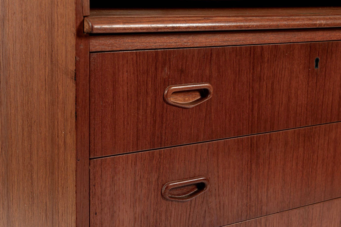 Scandinavian Teak Wood Rolltop Secretary Desk by Egon Ostergaard, Made in Sweden