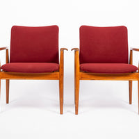 Mid Century Danish Red Diplomat Chairs by Finn Juhl for France & Daverkosen