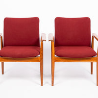 Mid Century Danish Red Diplomat Chairs by Finn Juhl for France & Daverkosen