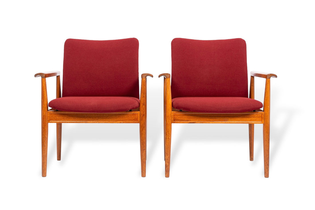 Mid Century Danish Red Diplomat Chairs by Finn Juhl for France & Daverkosen