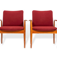 Mid Century Danish Red Diplomat Chairs by Finn Juhl for France & Daverkosen