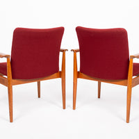 Mid Century Danish Red Diplomat Chairs by Finn Juhl for France & Daverkosen