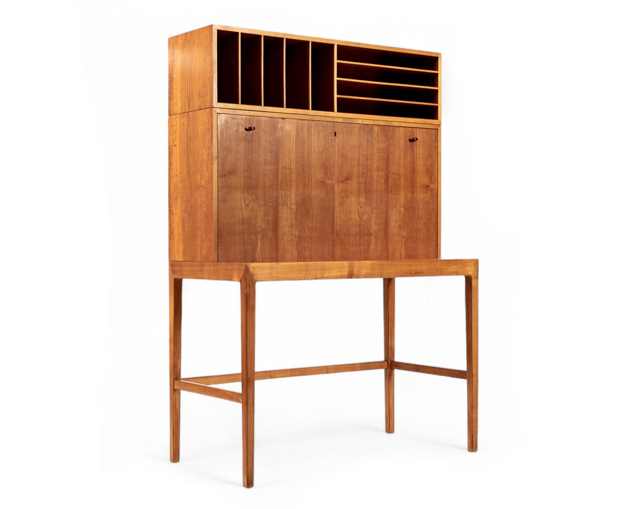 Exceptional Mid Century Danish Drop-Front Secretary Desk & Wall Shelf by Ditzel