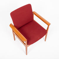 Mid Century Danish Red Diplomat Chairs by Finn Juhl for France & Daverkosen