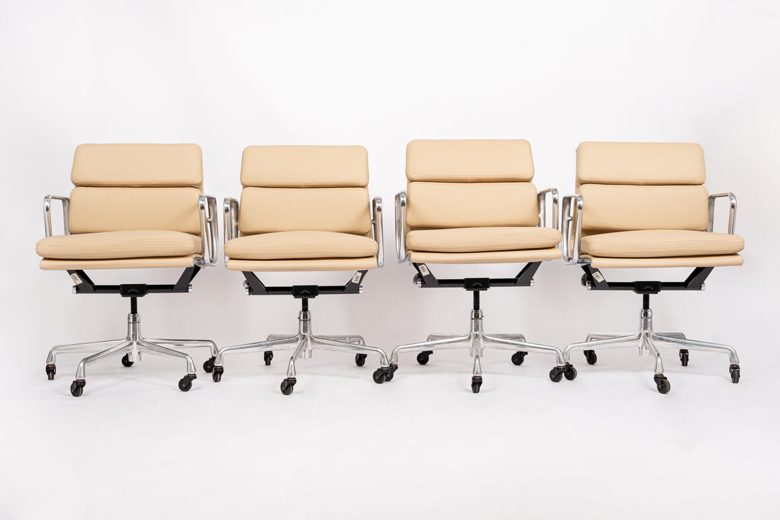 Mid Century Cream Leather Office Chairs by Eames for Herman Miller