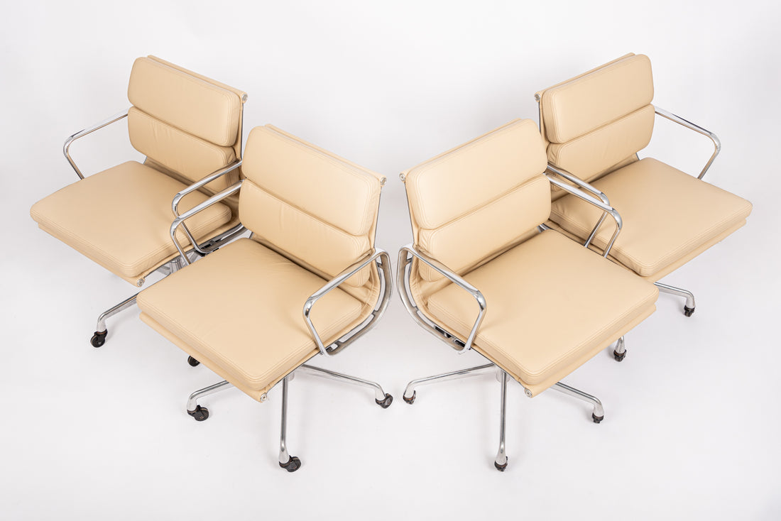 Mid Century Cream Leather Office Chairs by Eames for Herman Miller