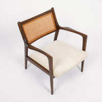 Mid Century White Lounge Chairs with Walnut and Cane Jens Risom Style