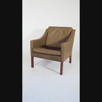 Mid Century Danish Olive Green Leather Lounge Chair by Borge Mogensen