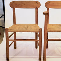 Mid Century Danish Wood & Rush Wicker Dining Chairs