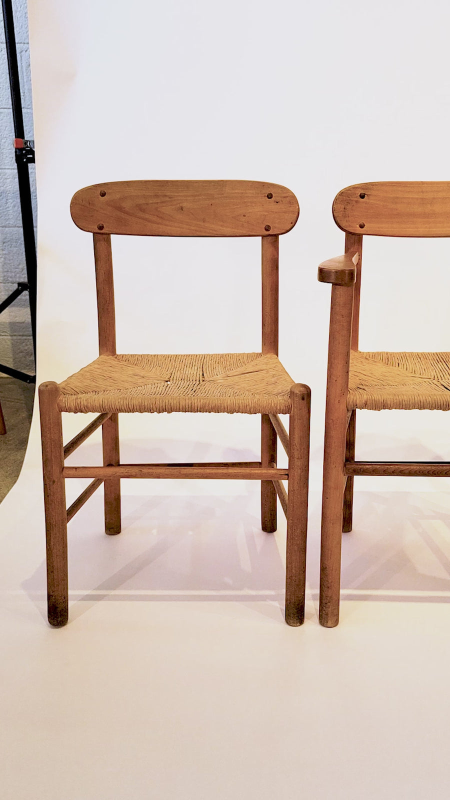 Mid Century Danish Wood & Rush Wicker Dining Chairs