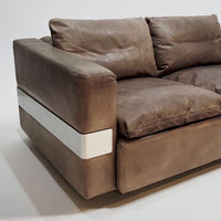 Mid Century German Distressed Brown Leather Sofa in the Style of Robert Haussmann