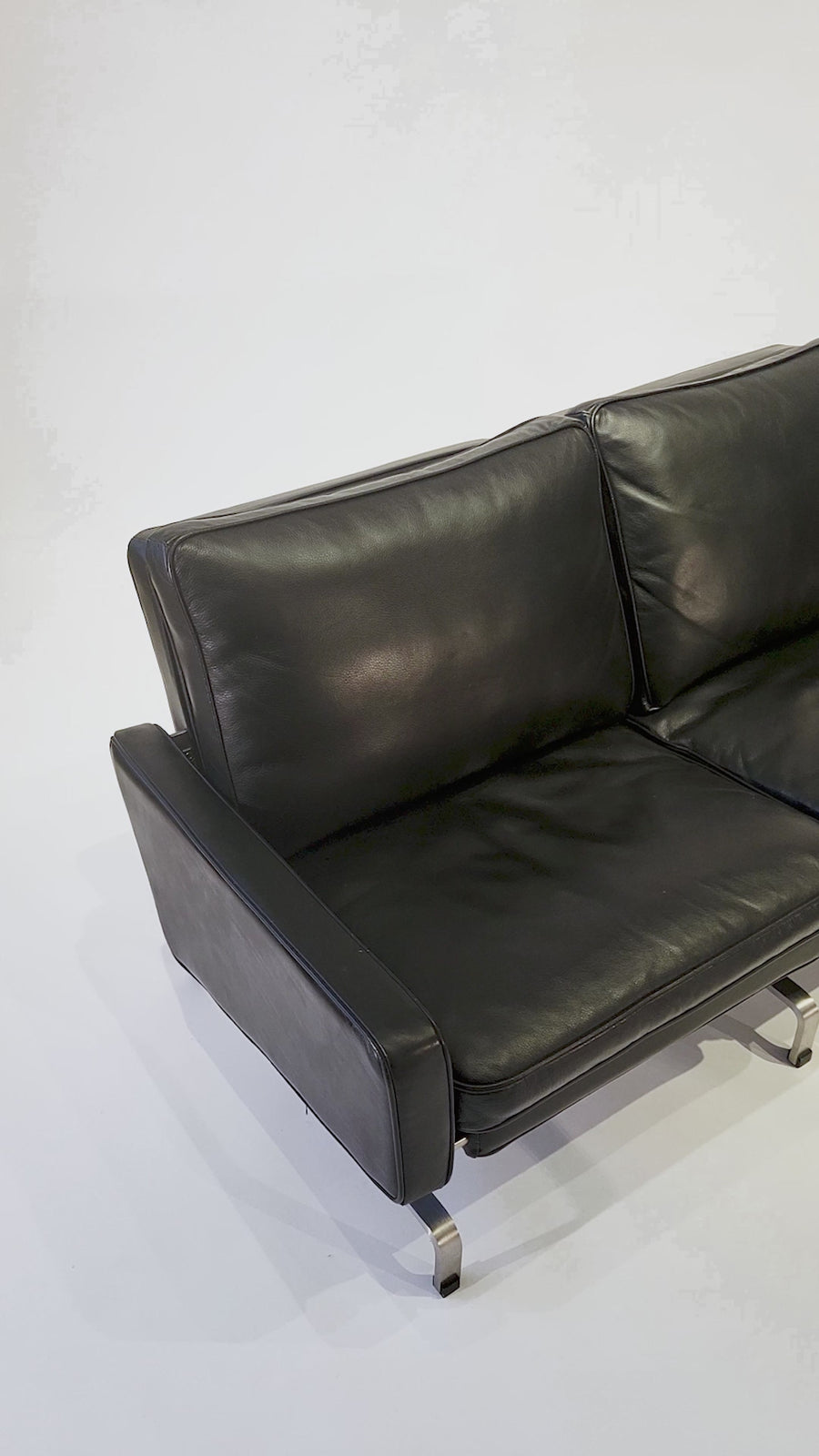 Vintage Postmodern Black Leather & Brushed Steel Loveseat Sofa, 1980s