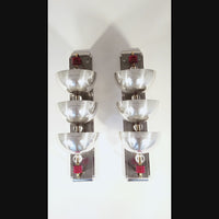 Pair Antique Art Deco Large Silver Metal Wall Sconce Lamps