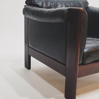 Mid Century Danish Black Leather Lounge Chair in Style of Arne Norell, Matching Sofa