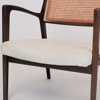 Mid Century White Lounge Chairs with Walnut and Cane Jens Risom Style