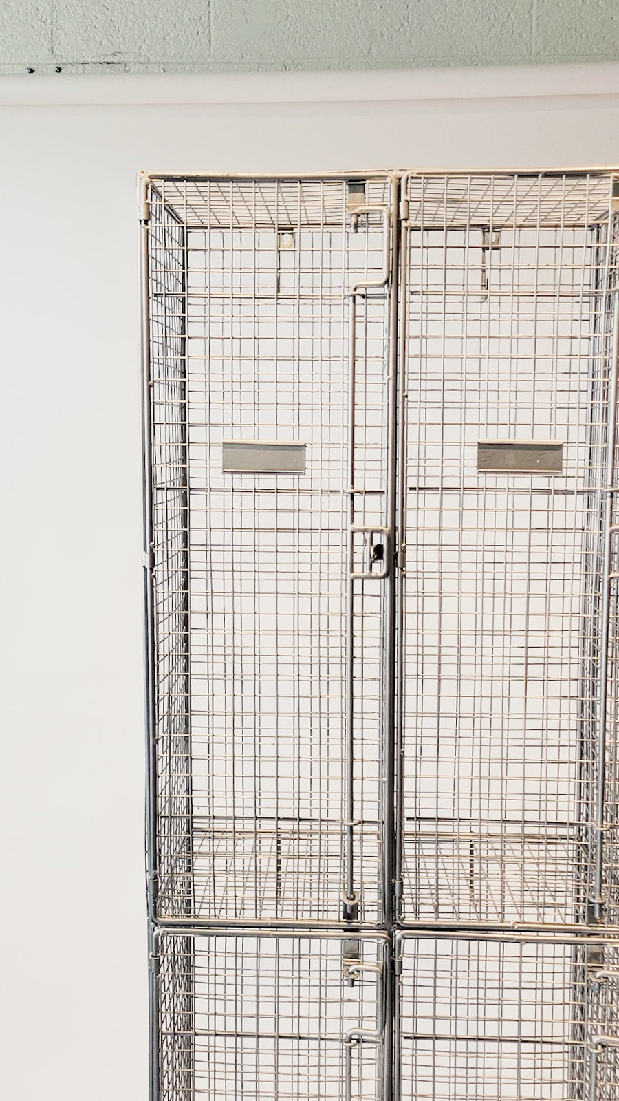 Pair British Industrial Metal Wire Mesh Locker Sets, Made in the UK