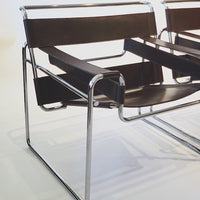 Mid Century Dark Brown Leather Wassily Arm Chairs by Marcel Breuer for Knoll, Signed, 1960s