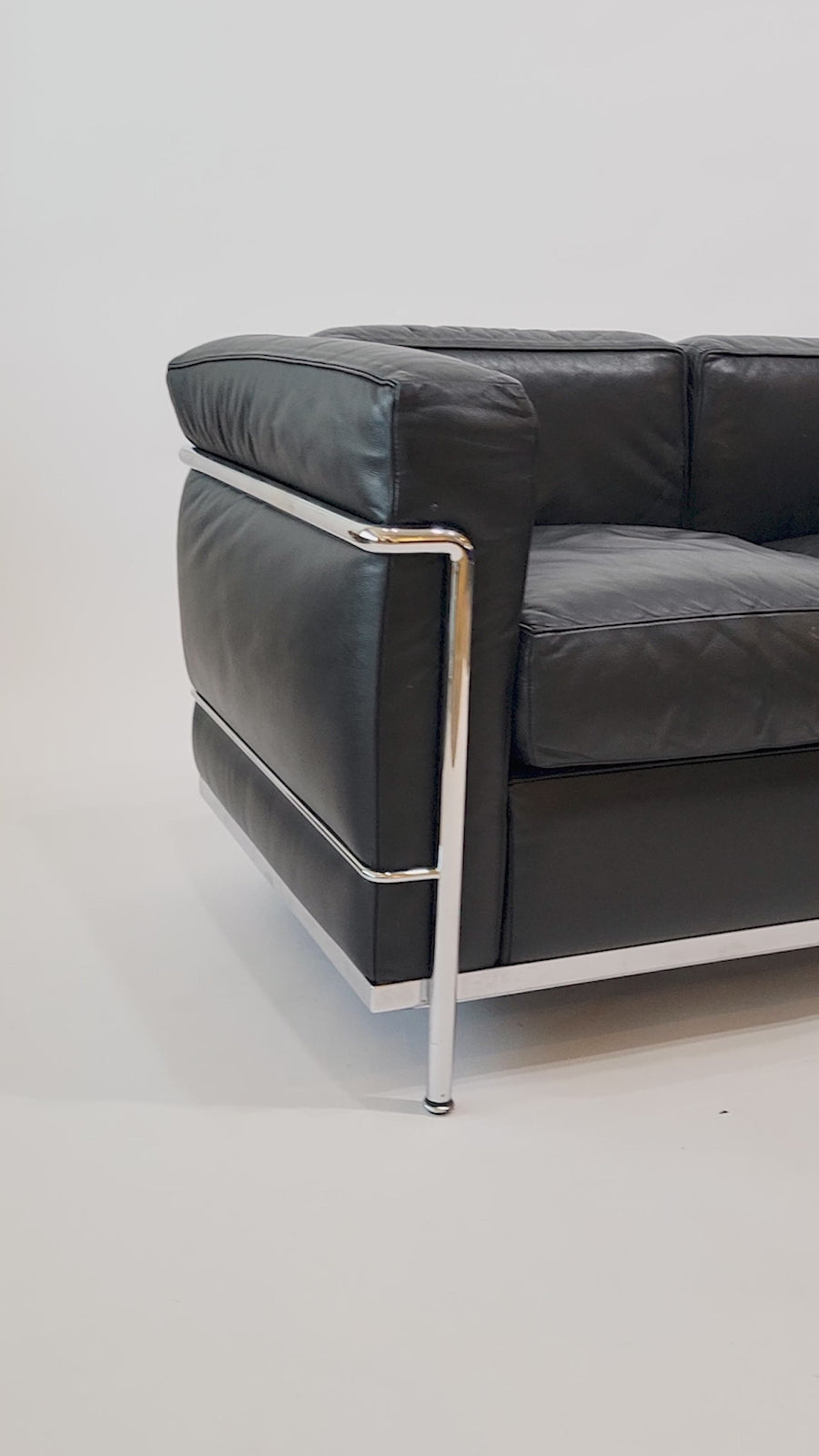 Authentic Cassina LC2 Black Leather Two-Seat Sofa by Le Corbusier 1994