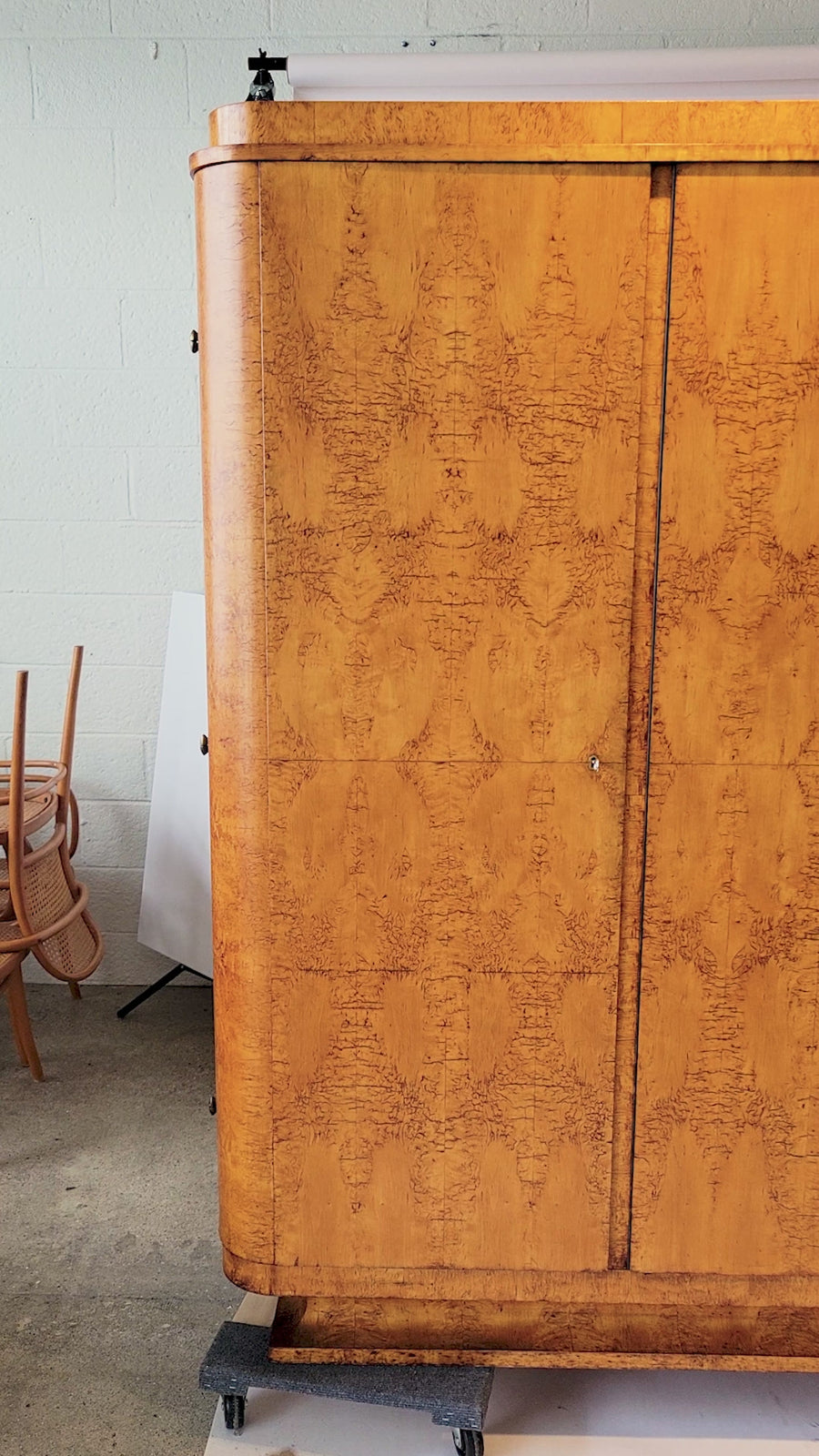 Antique Art Deco Burlwood Elm Armoire Wardrobe Cabinet