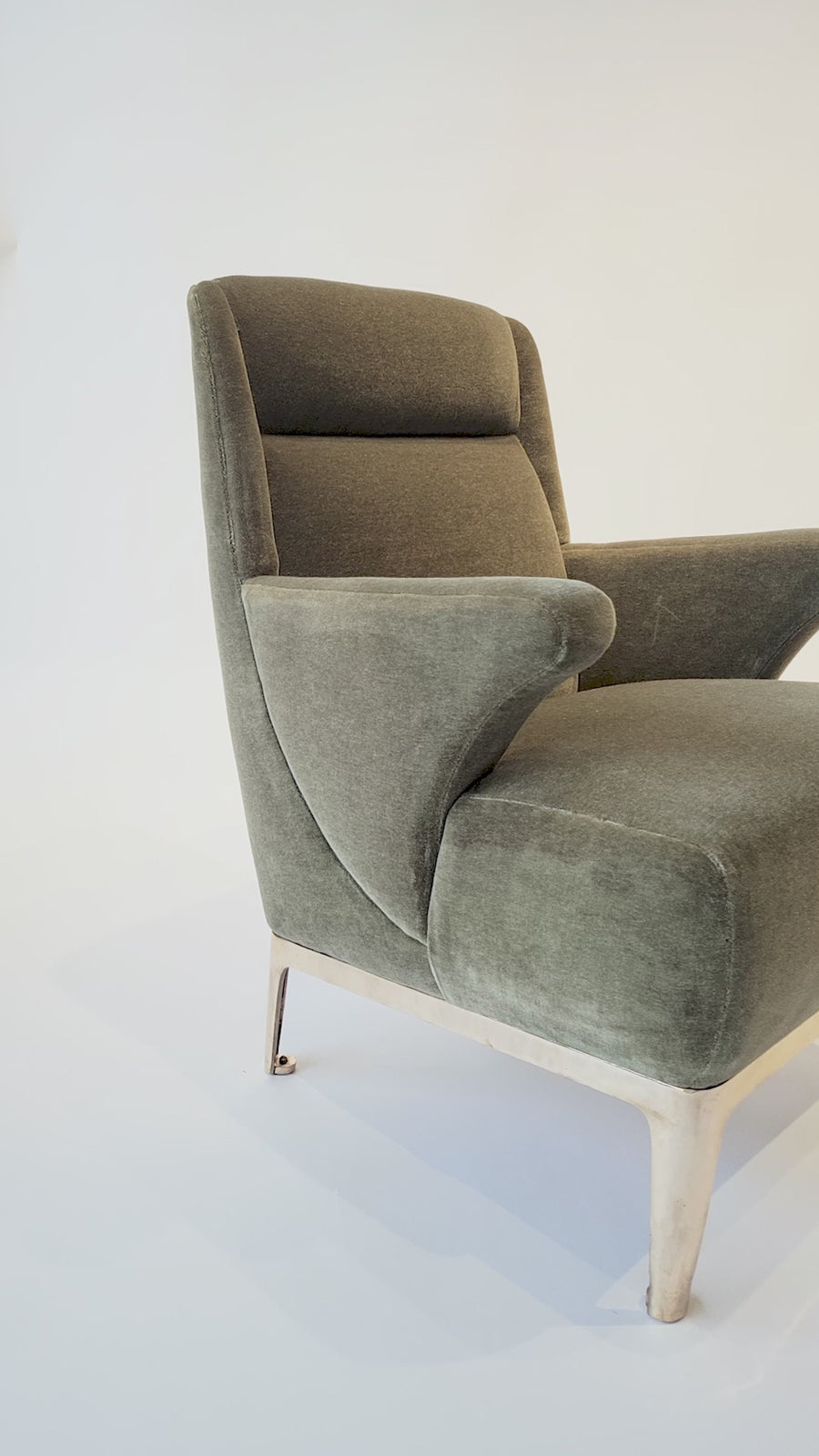 Restored 1940s Art Deco Lounge Chair Mink Mohair, Matching Sofa Available