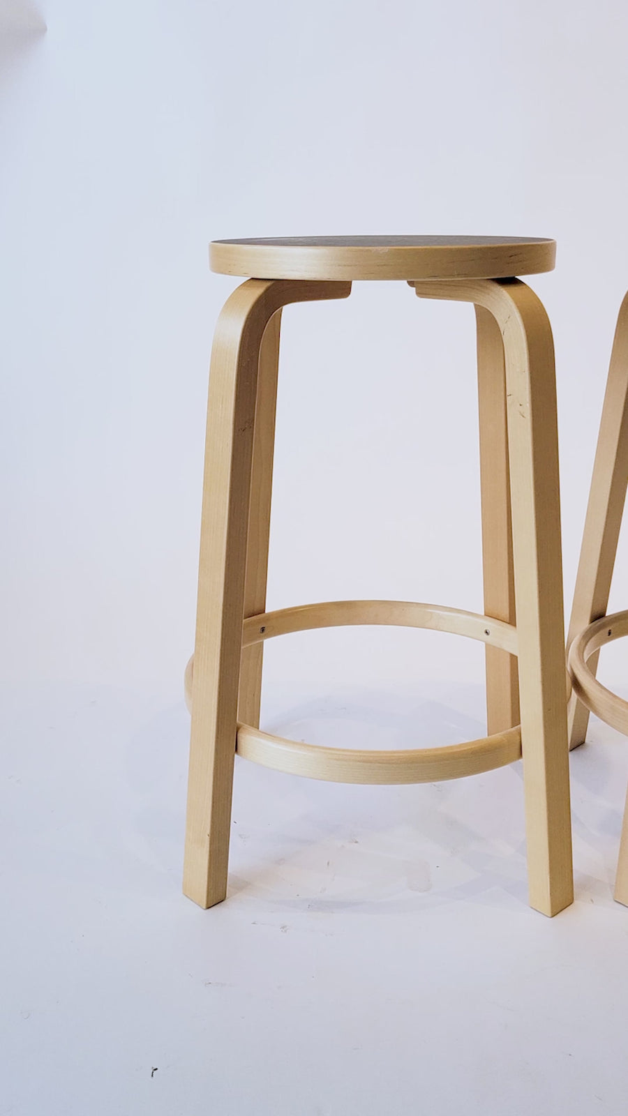 Mid Century Finnish Birch & Black 64 Stools by Alvar Aalto for Artek, 2015
