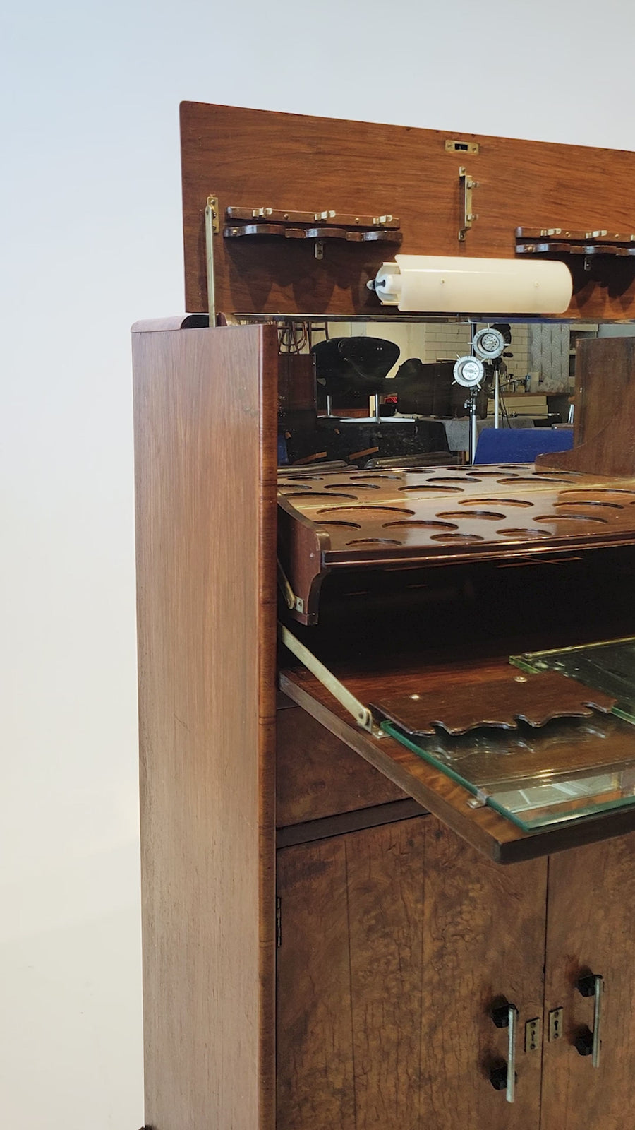 Antique French Art Deco Elm Wood Bar Cabinet 1930s