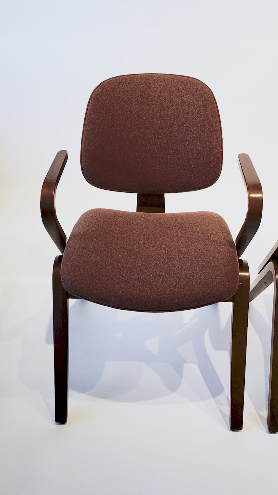 Mid Century Brown Plywood Arm Chairs by Joe Atkinson for Thonet