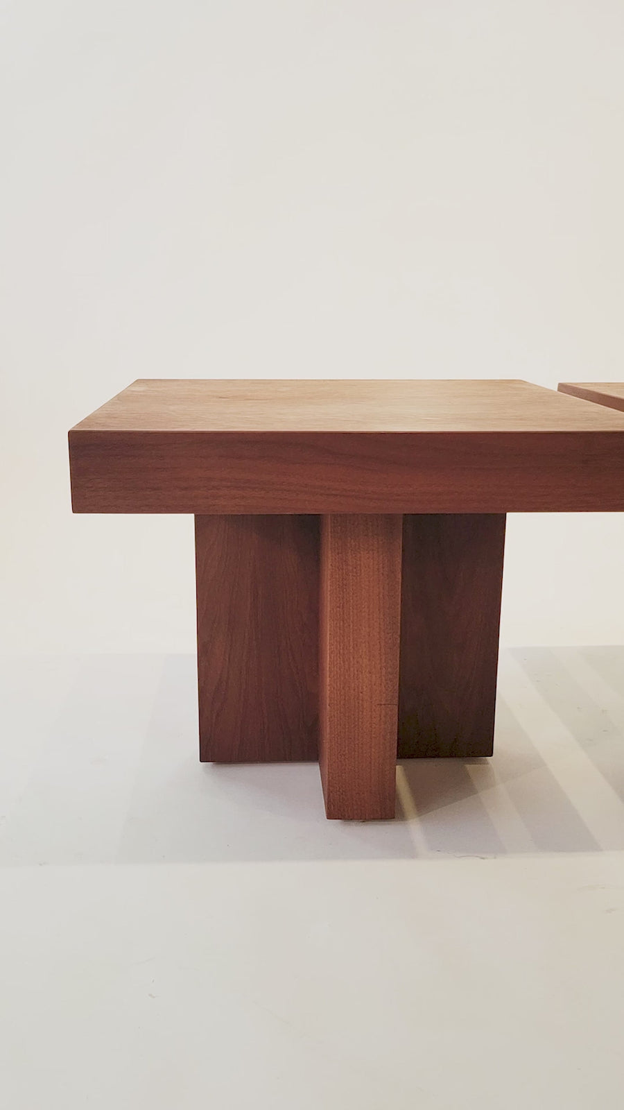 Mid Century Walnut Wood Side Tables Milo Baughman Style 1970s