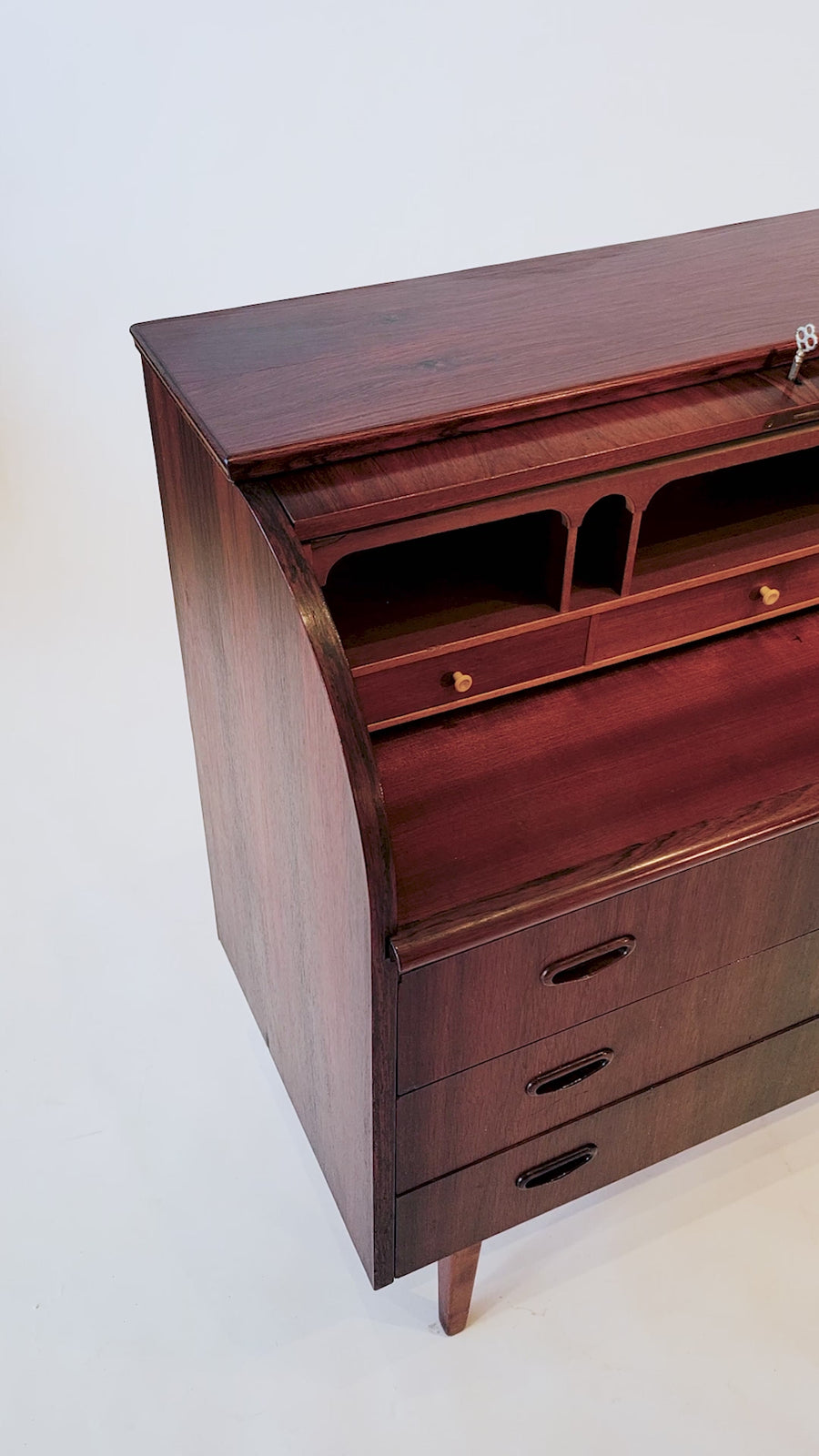 Vintage Mid Century Swedish Rosewood Rolltop Secretary Desk