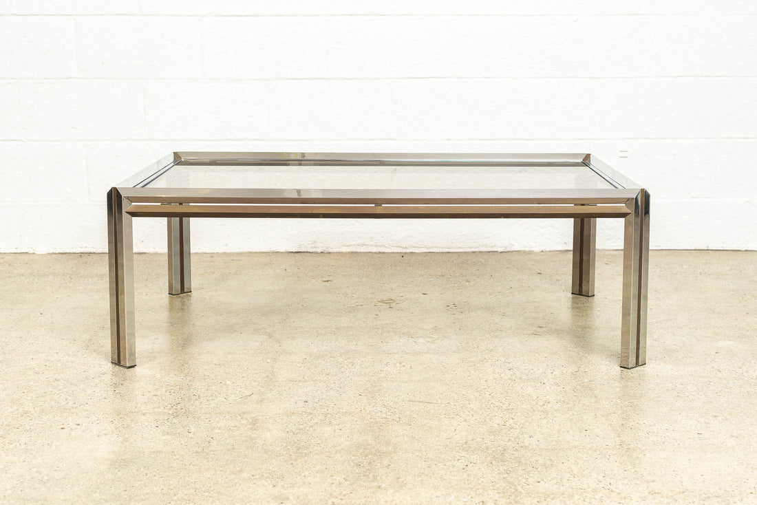 Vintage Mid Century Modern Chrome, Brass and Glass Coffee Table